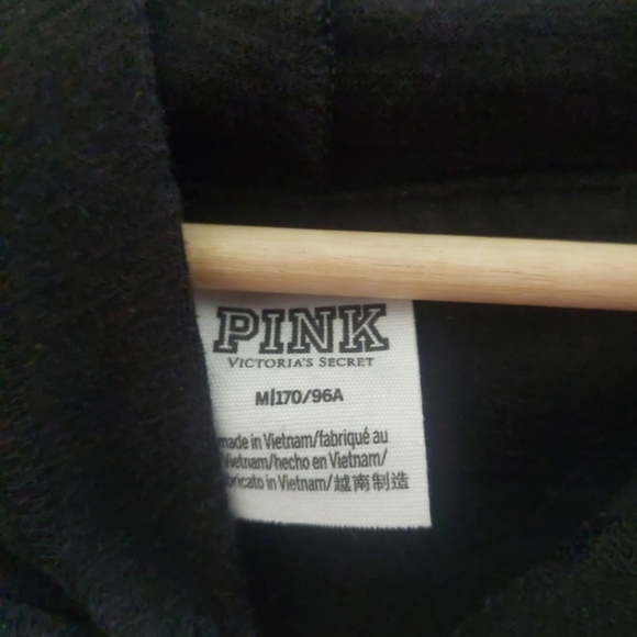 Victoria's Secret PINK Longsleeve Hooded Shirt logo spellout black gray - Picture 2 of 5